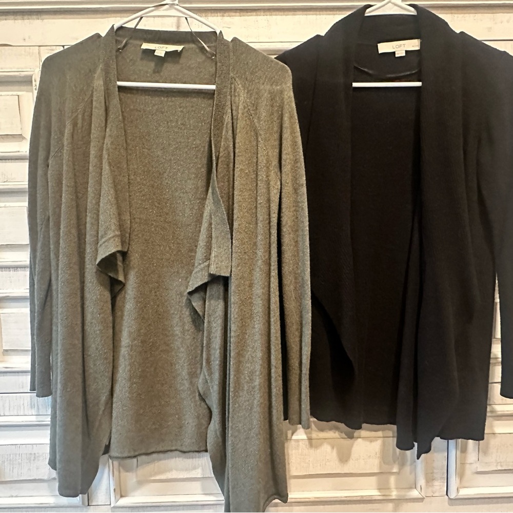Women's Loft Olive Green and Black Open Front Cardigans